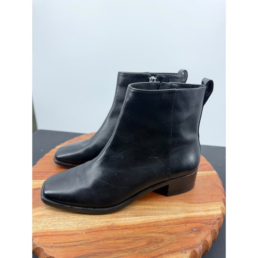 Antonio Melani Roxie Leather Ankle Boots Women 6M‎ Black Square Toe Block Heel